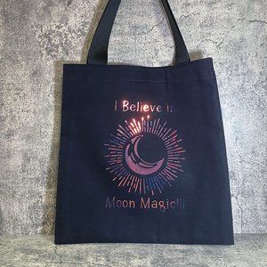Black Cotton Holographic Moon Tote Bag